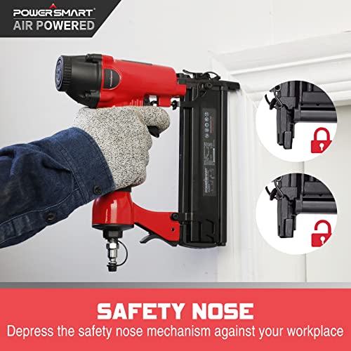 PowerSmart Pneumatic Brad Nailer, 2 in 1 Nail Gun and Crown Stapler with Safety Goggles, Compatible with 5/8” up to 2” Nails, 18 Gauge Brad Gun for PowerSmart