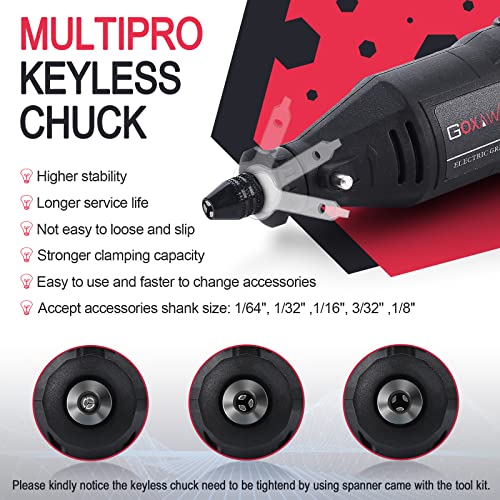 GOXAWEE Rotary Tool Kit with MultiPro Keyless Chuck and Flex Shaft -140pcs Accessories Variable Speed Electric Drill Set for Handmade Crafting GOXAWEE
