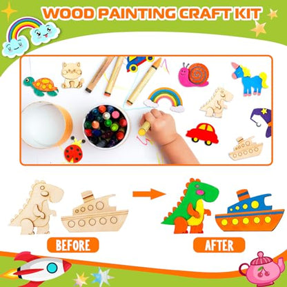 MGparty 36pcs DIY Wooden Magnets Painting Craft Kit, Wooden Art Craft Bulk Toys for Kids Age 3,4,5,6,7,8-12, Christmas Gifts Party Favors Decorate