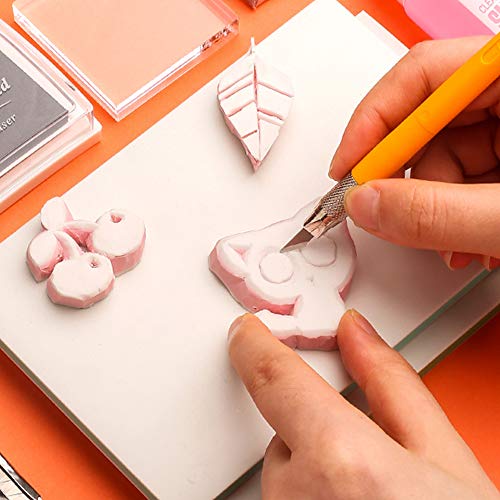 SGHUO 12pcs 4"x6" Pink Rubber Carving Blocks Linoleum Block Stamp Making Kit SGHUO