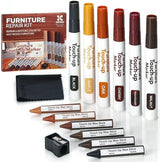 Katzco Furniture Repair Kit Wood Markers - Set of 13 - Markers and Wax Sticks with Sharpener - for Stains, Scratches, Floors, Tables, Desks, Katzco