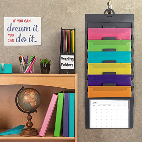 Samsill Cascading Wall File Organizer, Classrom Organization and Storage, 6 Removable Poly Hanging File Folders, Command Center Wall Organizer, Gray Samsill
