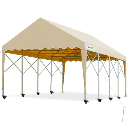 Quictent 13'X20' Retractable Carport Garage with Wheels Movable Heavy Duty Party Tent for Outdoor Events, Storage for Car, Boat, etc.