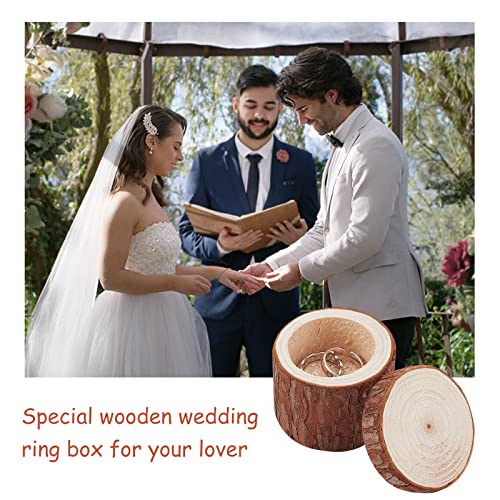 PH PandaHall Ring Box, Wooden Ring Dish Storage Box Wedding Ceremony Wood Ring Bearer Box Rustic Ring Stand Jewelry Holder Storage Case for Valentine
