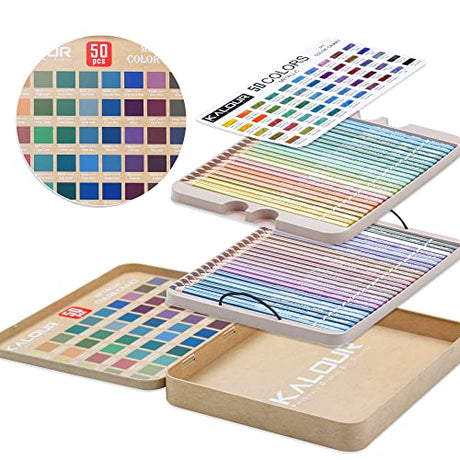 KALOUR 50 Piece Metallic Colored Pencils, Soft Core with Vibrant Color,Ideal for Drawing, Blending, Sketching, Shading, Coloring for Adults Kids KALOUR