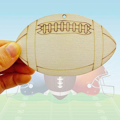 30pcs Unfinished Football Wood Cutouts Football Wood DIY Crafts Cutouts Blank Wooden Football Shaped Hanging Ornaments