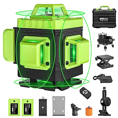 IMAYCC Laser Level, 4x360° Self Leveling Laser Level, 4D Cross Line Laser with Remote Control, Anti-fall Box, Multiple Stands, Rechargeable Batteries - WoodArtSupply