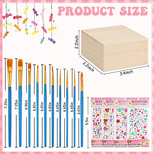22 Pcs Unfinished Wood Box for Crafts with Magnetic Hinged Lid 3.5 x 3.5 x 2 Inch Wooden Square Paintable Box with 10 Pcs Paint Brushes 4 Sheets