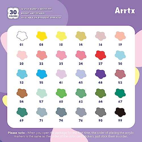 Arrtx 30 Colors Acrylic Paint Pens for Rock Painting, Extra Brush Tip,  Water Bas