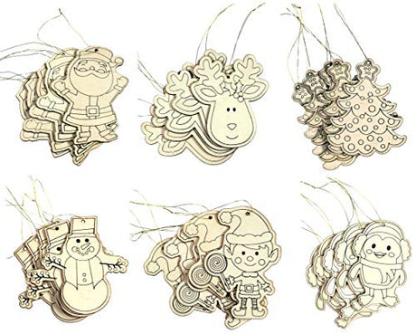 Creative Hobbies Kid Friendly DIY Holiday Christmas Themed Ornaments - Decorate Your Own | 30 Ornaments Ready to Color or Paint Creative Hobbies