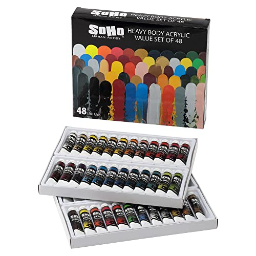Soho Urban Artist Acrylic Paint - Thick, Rich, Water-Resistant, Heavy Body Paint, Assorted, Set of 48-12mL Soho Urban Artist
