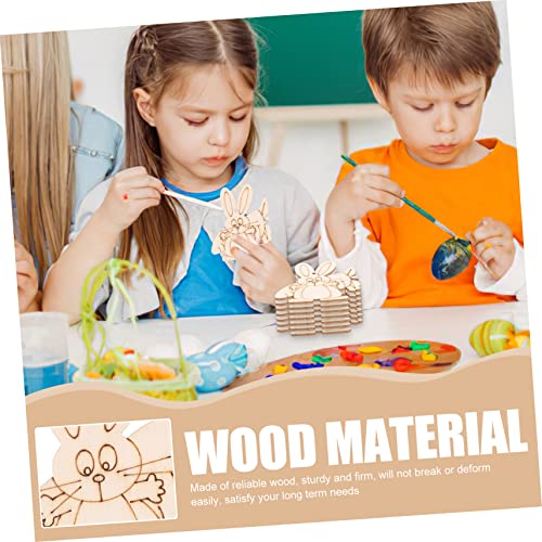 VILLCASE 1 Set Wooden Painting Toy Unfinished Wood Bunny Chips Easter Party Hanging Ornament Blank Wood Bunny Kid Crafts Easter Ornaments Watercolor VILLCASE