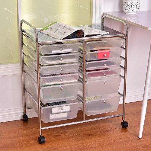 Giantex 12 Drawer Rolling Storage Cart Tools Scrapbook Paper Office School Organizer (White) - WoodArtSupply