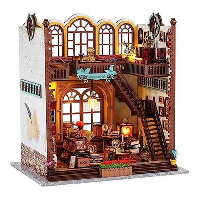 DIY Miniature Wooden Dollhouse Kit: Magic Book Store House with Furniture and LED - Great Handmade Crafts Model Building Kit Decor Gifts for Adults