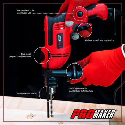 PROMAKER 5 AMP Hammer Drill, 1/2-inch, Corded Hammer Drill, Variable speed 0-3000 RPM, option to choose Drill and Hammer. PRO-TP550 - WoodArtSupply