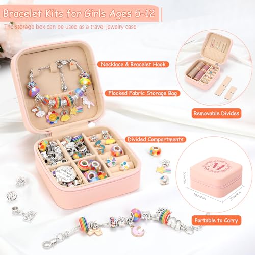 Charm Bracelet Making Kit for Girls 3-12, Kids Jewelry Making Kit 66Pcs Jewelry Kits for Girls Ages 8-12 Jewelry Maker Craft Necklace Birthday SUREHOME