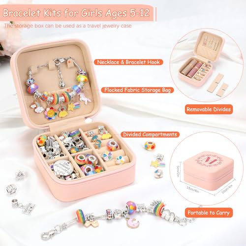 Charm Bracelet Making Kit for Girls 3-12, Kids Jewelry Making Kit 66Pcs Jewelry Kits for Girls Ages 8-12 Jewelry Maker Craft Necklace Birthday