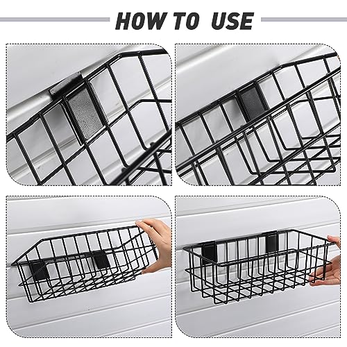 Hicarer 4Pcs Slatwall Basket Set Ventilated Metal Slatwall Baskets Hanging Storage Baskets for PVC Slatwall, Mounted Slatwall Accessories Storage Hicarer