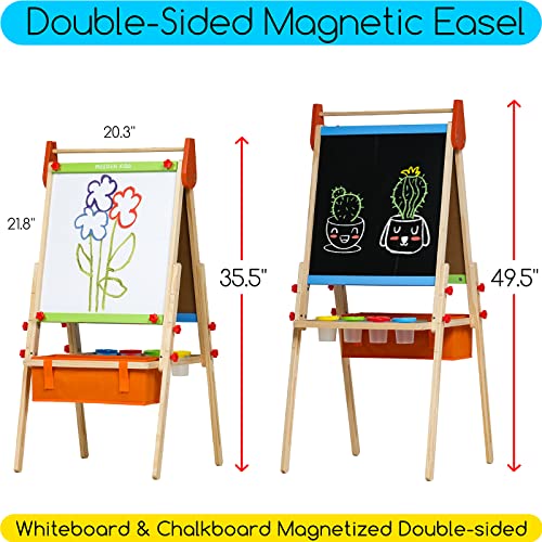 Art Easel for Kids - 100+ Accessories Double Sided Wooden Kids Easel  Drawing Boa