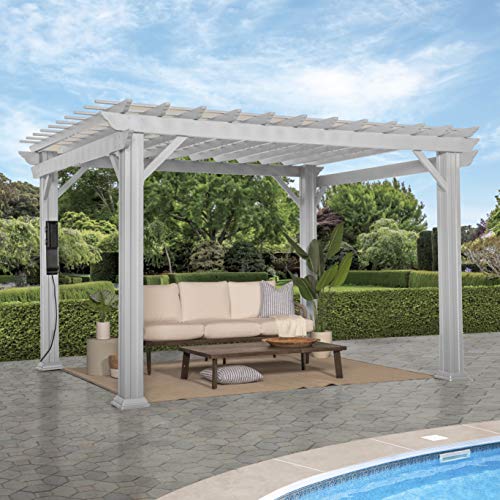 Backyard Discovery 12x10 ft Hawthorne White Galvanized Steel Pergola w/Soft Sail Shade, Spacious, Rust Resistant, UV Protection, Resist Winds Up to - WoodArtSupply