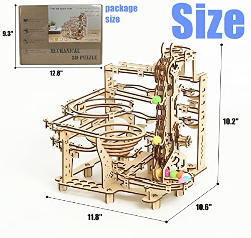 Wooden Marble Run 3D Puzzle - Wood Crafts Mechanical Marble Run Assembly Building Model Kits - Wooden Puzzle DIY Brain Teaser Puzzles - Christmas i-CHONY