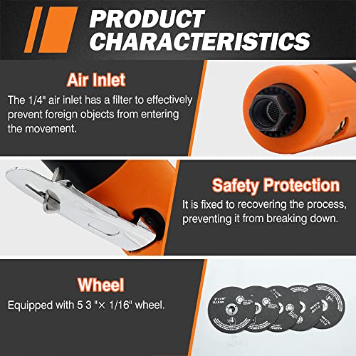 Air Cut off Tool, WP WORKPAD 3 inch Cut Off Tool with 5Pcs Die Grinder Cut Off Wheels,18000RPM, Pneumatic Cutting Machine Metal Sheet Cutter Tool Kit WP WORKPAD