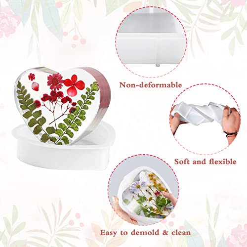 5 PCS Resin Molds Silicone Kit Large Epoxy Resin Mold for Flowers Preservation Home Deco DIY Art, Silicone Molds Including Square, Heart, Sphere, GWSNIO
