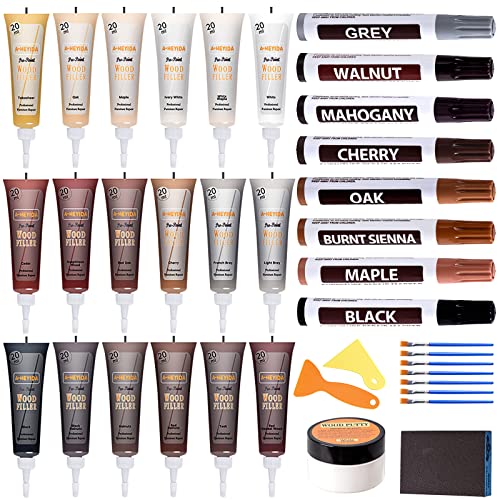 Wood Floor Repair Kit - 40 Sets - Furniture Repair Kit Wood Markers, Hardwood Repair Kit Wood Filler for Scratches Stains Holes - Touch Up Any Wood, A-HEYIDA