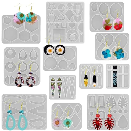 12 Pcs Resin Molds Jewellery, FineGood Epoxy Resin Jewellery Making Kit Resin Earring Moulds Silicone Resin Moulds for Gem Pendant Necklace