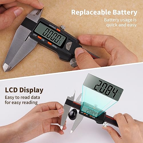 HARDELL Digital Caliper 0-12 Inch/300mm with Large LCD Screen， Electronic Digital Vernier Caliper Auto-Off Feature, Inch/Millimeter, Digital Ruler HARDELL