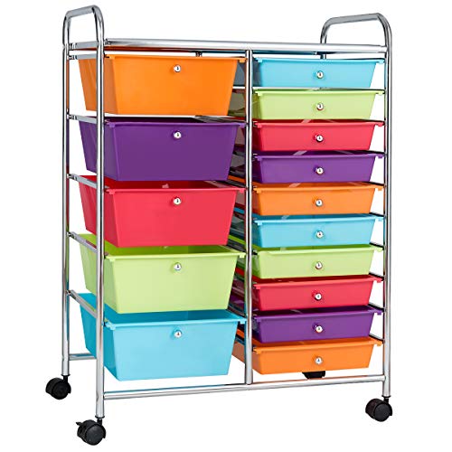 Giantex 15-Drawer Organizer Cart Office School Storage Cart Rolling Drawer Cart for Tools, Scrapbook, Paper (Multicolor) Giantex