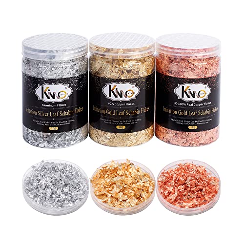 Gold Foil Flakes for Resin, 30g Gold Leaf Flakes for Nail Art, Painting, Crafts, Slime and Resin Jewelry Making (10g / Bottle) KINNO