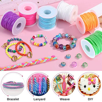 Lanyard String Kit, Cridoz 6Pack Plastic Lacing Cord Gimp String Lanyard Weaving Kit for Bracelets, Keychains, Crafts