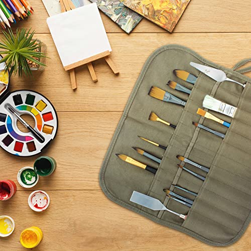 U.S. Art Supply Deluxe Canvas Art Paint Brush Holder & Storage Organizer Roll-Up Case Bag - 24 Slot Pockets Carry Pouch - Protect Artist Acrylic Oil US Art Supply