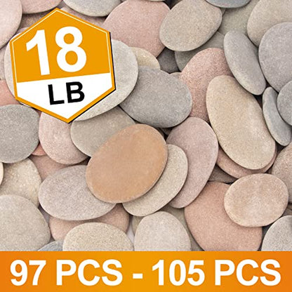 [About 97 PCS - 105 PCS](18 Pounds) Painting Rocks,2.33"-3.72" River Rocks,DIY Rocks,Flat Rocks,Craft Rocks,Natural Stones