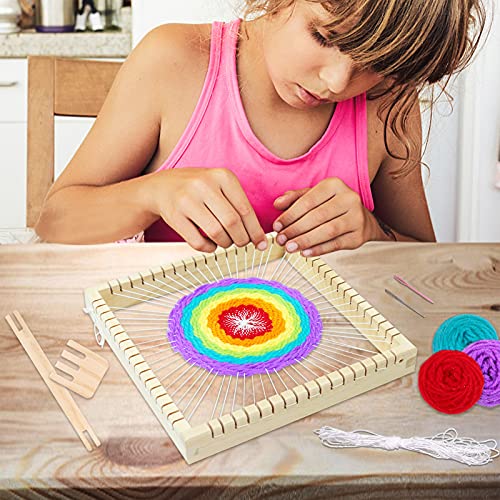 Coola Wooden Multi - Weaving Loom Kit for Kids Beginners Art and Craft Mini  Loom(9 x 9in) Handcraft Including Crafting Kit,Wood Loom Frame,Colored