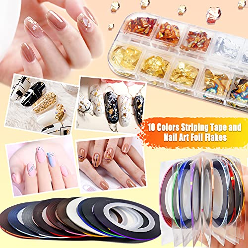 JOYJULY Nail Brushes for Nail Art, Nail Art Kit for Beginners with Nail Art Brushes Dotting Tools Holographic Nail Art Stickers Nail Foil Tape Strips JOYJULY