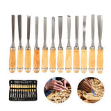 MYOYAY 12Pcs Wood Carving Tools Set Full Size Woodworking Chisels Wooden Knife Gouge Kits Carbon Steel Sculpting Chisel with Canvas Case for lehom MYOYAY