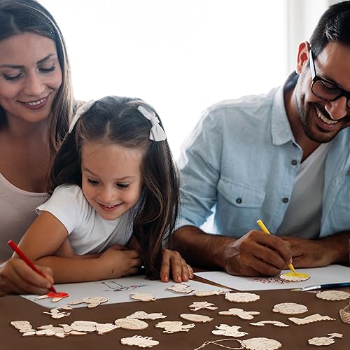 Geetery 150 Pcs Wood Cutouts Ornaments for Crafts Wooden DIY Painting Kits for Kids Craft and Art Supplies Party Birthday Gift Favors Boys Girls Geetery