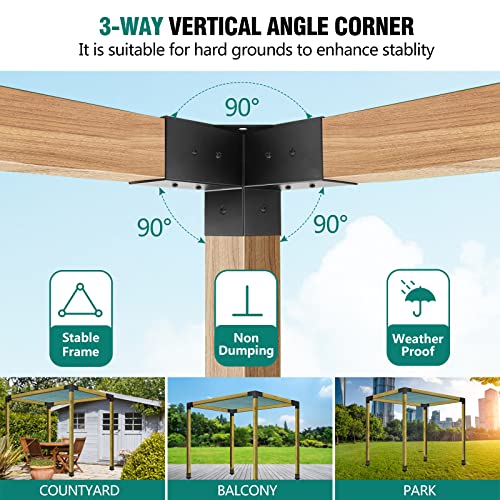 Kinchoix Pergola Brackets, 4 Pack Woodworks Pergola Kit 3-Way Right Angle Corner Bracket with Pergola Post Base for 4x4'' (Actual: 3.5x3.5'') Wood - WoodArtSupply