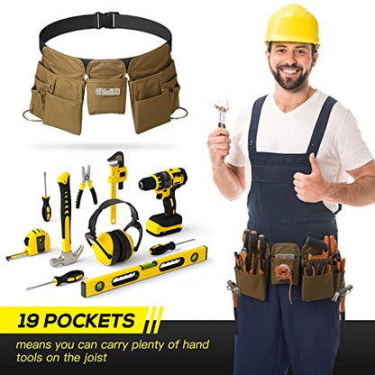 KOYYTO 19 Pocket Tool Belts with Quick Release Buckle- Heavy Duty Detachable & Adjustable Utility Belt,Work Apron for Men and Women,for - WoodArtSupply