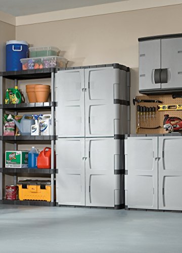 Rubbermaid Freestanding Storage Cabinet, Five Shelf with Double Doors, Lockable, Large, 690-Pound Capacity, Gray, For Garage/Outdoor, Garden Rubbermaid
