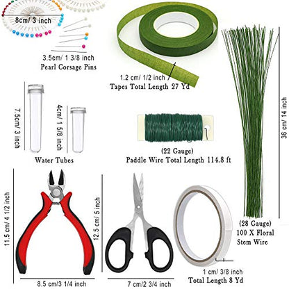 Floral Arrangement Kit,17 Pieces Flower Tools Include Floral Wire Cutter Scissor Floral Tape 22 Gauge Paddle Wire 26 Gauge Stem Wire Pearl Corsage