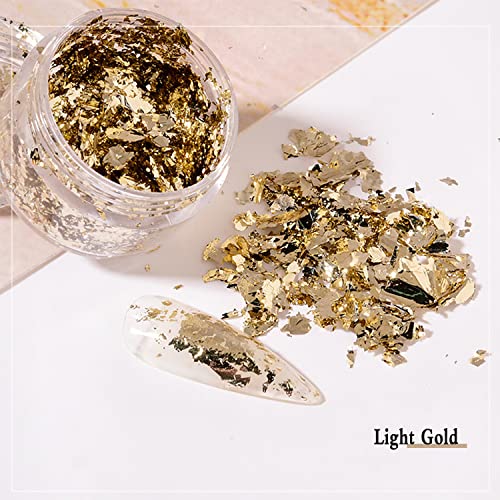 Nail Foil Flakes 4 Bottles Gold Foil Flakes Metallic Gold Foil Set for Nails, Resin, Epoxy, Makeup, Jewelry, Candle Molds UVANKAUP