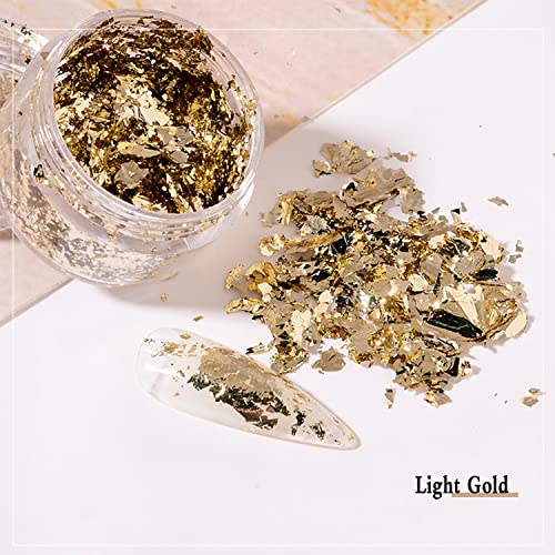 Nail Foil Flakes 4 Bottles Gold Foil Flakes Metallic Gold Foil Set for Nails, Resin, Epoxy, Makeup, Jewelry, Candle Molds - WoodArtSupply