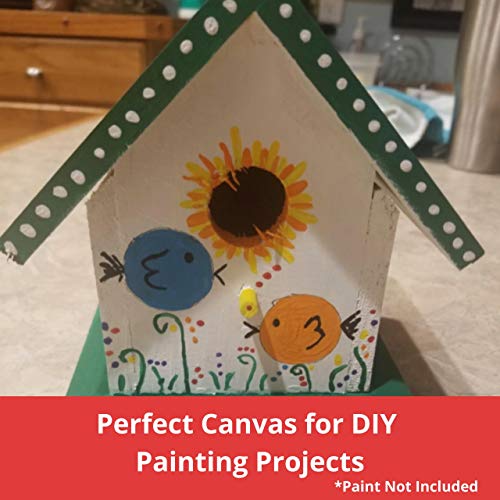 Unfinished Birdhouse to Paint for Birdwatching with Perch, Natural Wood Pine Frame for Finches and Songbirds, Heavy Duty Outdoor Hanging Use (6.5") ALPINE WOODS