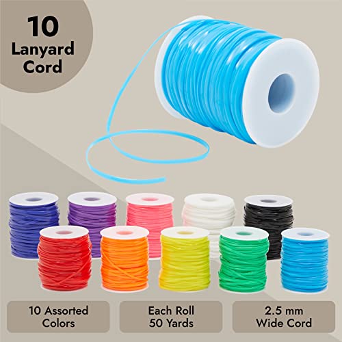 Juvale 50 Yards Each Lanyard String, Gimp String in 10 Assorted Colors for Bracelets, Anklets, Necklaces, Boondoggle Keychains, Plastic Lacing Cord