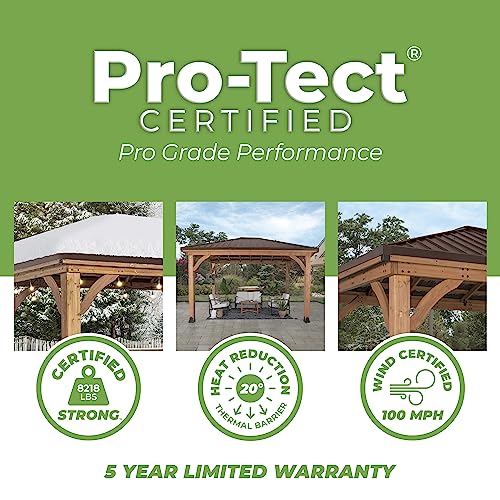 Backyard Discovery Barrington 14 ft. x 10 ft. Hip Roof Cedar Wooden Gazebo Pavilion, Shade, Rain, Hard Top Steel Metal Roof, All Weather Protected, Backyard Discovery