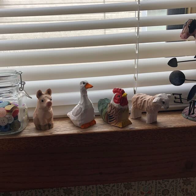 Selsela Pig Small Wood Figurine Statue Miniature Barn Farm Animal Handmade Carved Decor Ranch Rustic Selsela