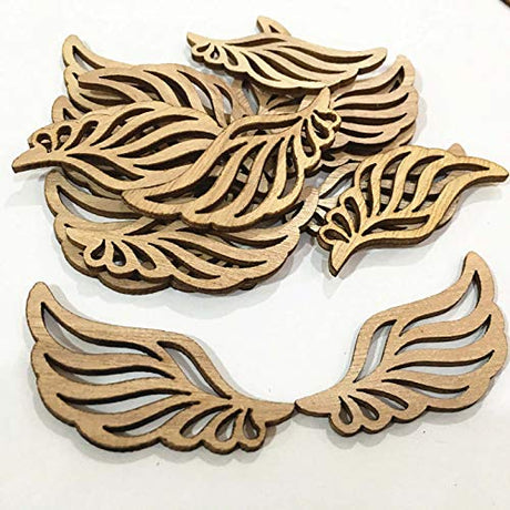 JANOU 80pcs Angel Wings Wood Slices Wooden Cutouts Unfinished Wood DIY Craft Embellishments Gift Ornaments Decoration, 2.4x1 in JANOU